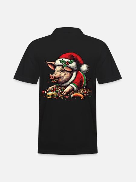 Christmassy gluttony pig - Men's Polo Shirt - black
