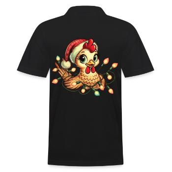 Poulet Joyeux Noël avec guirlandes lumineuses - Polo Homme - noir - Dos - Kai (181cm)