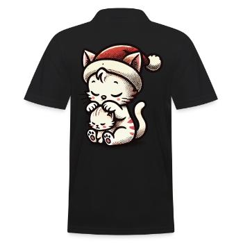 Cute Cats Christmas With Hat - Men's Polo Shirt - black - Back - Kai (181cm)