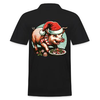 Weihnachtliches Völlerei Schwein Mit Mütze - Männer Poloshirt - Schwarz - Hinten - Kai (181cm)