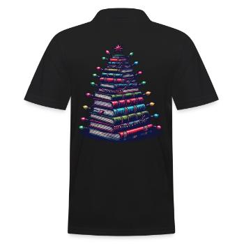 Book Stack Tree for Book Lovers Christmas - Men's Polo Shirt - black - Back - Kai (181cm)
