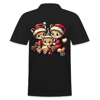 Cute Cats Christmas Retro Style - Men's Polo Shirt - black - Back - Kai (181cm)