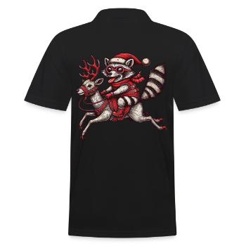 Wild raccoon riding Christmas reindeer - Men's Polo Shirt - black - Back - Kai (181cm)