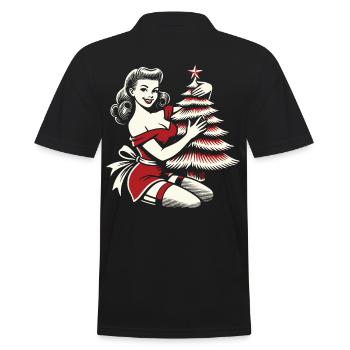 Noël rétro style vintage femme avec arbre - Polo Homme - noir - Dos - Kai (181cm)