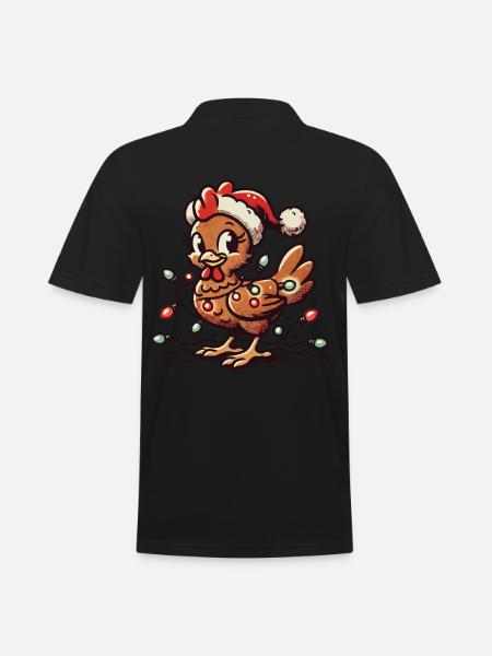 Weihnachtshuhn Mit Lichterkette - Männer Poloshirt - Schwarz