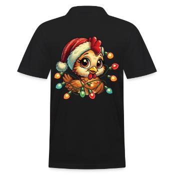 Drôle de poulet de Noël avec des guirlandes lumineuses - Polo Homme - noir - Dos - Kai (181cm)