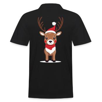 Cute Reindeer with Santa Hat - Men's Polo Shirt - black - Back - Kai (181cm)