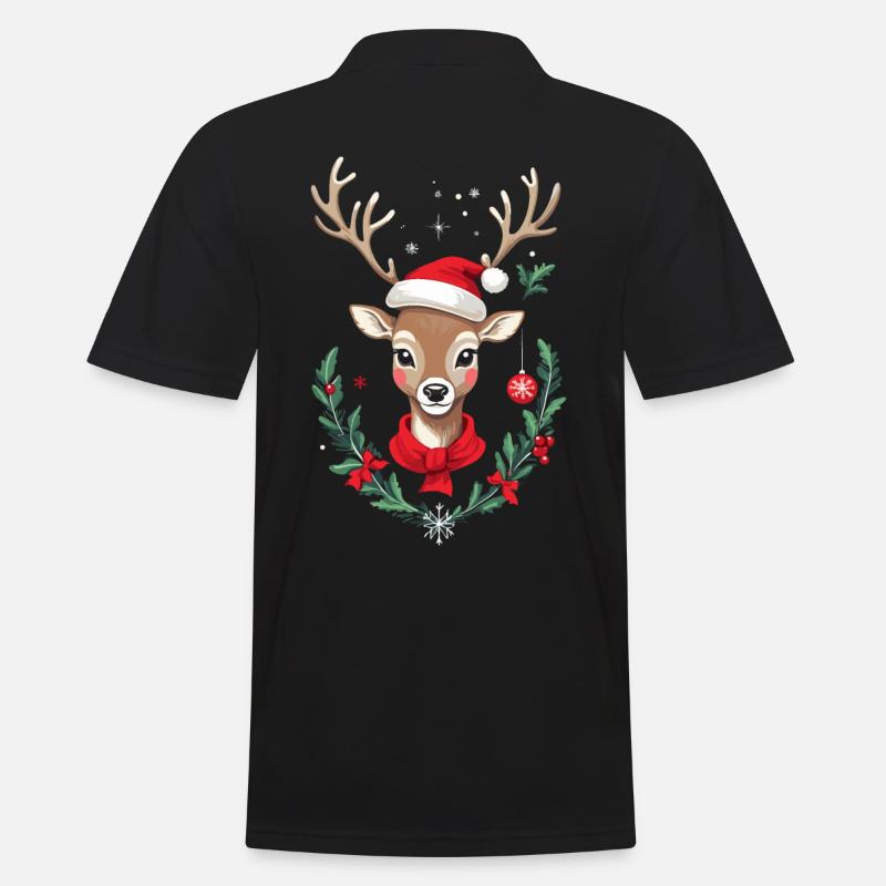 Rentier Mit Weihnachtsmütze - Männer Poloshirt - Schwarz