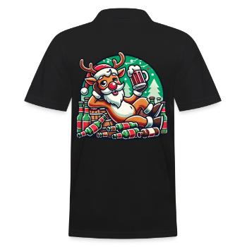 Funny reindeer with beer for Christmas - Men's Polo Shirt - black - Back - Kai (181cm)