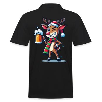 Lustiges Weihnachtsrentier Mit Bierkrug - Männer Poloshirt - Schwarz - Hinten - Kai (181cm)