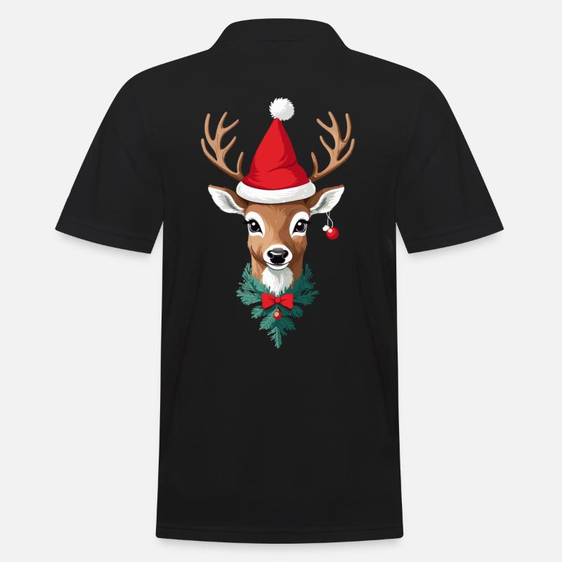 Joyeux Noël Renne avec chapeau - Polo Homme - noir