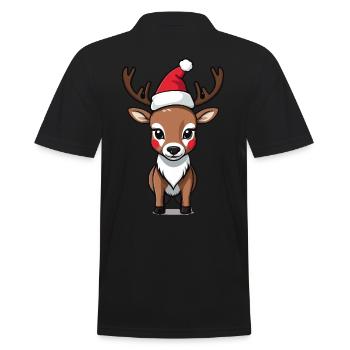 Cute Reindeer with Santa Hat - Men's Polo Shirt - black - Back - Kai (181cm)