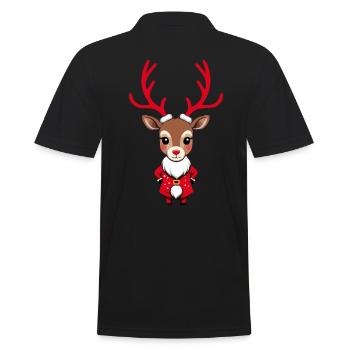 Christmas Reindeer with Santa Outfit - Men's Polo Shirt - black - Back - Kai (181cm)