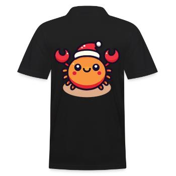 Fröhliche Krabbe Mit Weihnachtsmütze - Männer Poloshirt - Schwarz - Hinten - Kai (181cm)