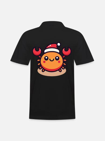 Cheerful crab with santa hat - Men's Polo Shirt - black