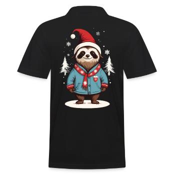 Weihnachts-Faultier Mit Mütze Und Schal - Männer Poloshirt - Schwarz - Hinten - Kai (181cm)