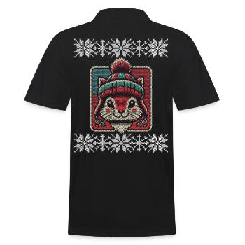 Winterliches Eichhörnchen Mit Mütze Und Muster - Männer Poloshirt - Schwarz - Hinten - Kai (181cm)