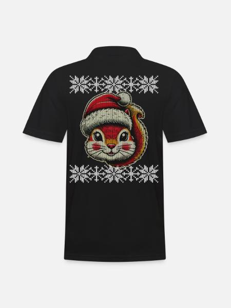 Cute Christmas squirrel with hat - Men's Polo Shirt - black