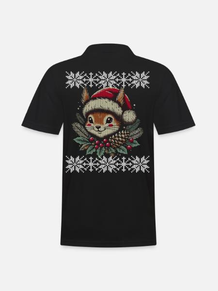 Christmas Squirrel Knitting Pattern - Men's Polo Shirt - black