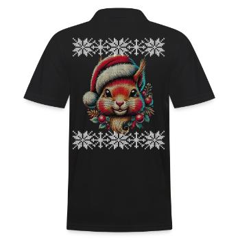 Cute Christmas Squirrel With Hat - Men's Polo Shirt - black - Back - Kai (181cm)