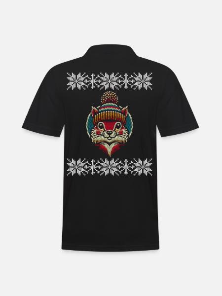 Vinter strikkestil egern med hat - Herre poloshirt - sort