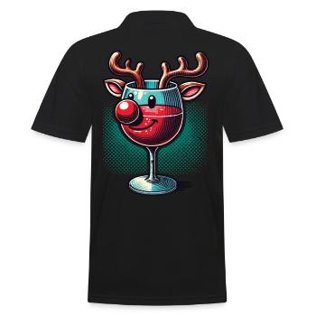 Weinglas Rentier Mit Weihnachtlichem Flair - Männer Poloshirt - Schwarz - Hinten - Kai (181cm)