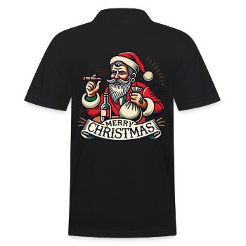 Fröhliche Weihnachten Santa Zigarren - Männer Poloshirt - Schwarz - Hinten - Kai (181cm)