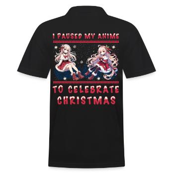 Kawaii Girl Anime Christmas Break to Celebrate - Men's Polo Shirt - black - Back - Kai (181cm)