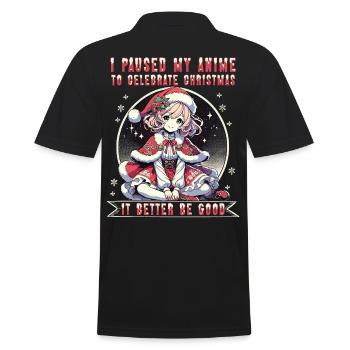 Kawaii Anime Break for Christmas Celebrations Motif - Men's Polo Shirt - black - Back - Kai (181cm)