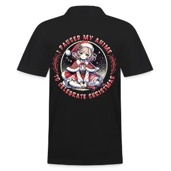 Kawaii Anime Christmas Celebration Motif - Men's Polo Shirt - black - Back - Kai (181cm)