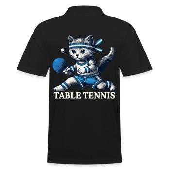 Cute Cat Playing Table Tennis Vintage Style - Men's Polo Shirt - black - Back - Kai (181cm)