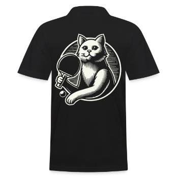 Cute Cat Playing Table Tennis Art - Men's Polo Shirt - black - Back - Kai (181cm)