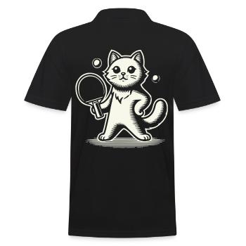 Cute cat playing table tennis - Men's Polo Shirt - black - Back - Kai (181cm)
