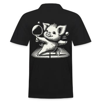 Lustiges Tischtennis Schwein Niedliches Design - Männer Poloshirt - Schwarz - Hinten - Kai (181cm)