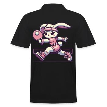 Kawaii Hase Tischtennis Spieler - Männer Poloshirt - Schwarz - Hinten - Kai (181cm)