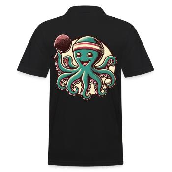 Funny Octopus Table Tennis Cartoon Retro - Men's Polo Shirt - black - Back - Kai (181cm)