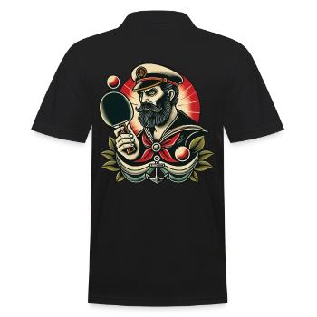 Retro Table Tennis Captain in Tattoo Style - Men's Polo Shirt - black - Back - Kai (181cm)