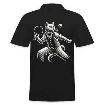 Cute Cat Plays Table Tennis Masterfully - Men's Polo Shirt - black - Back - Kai (181cm)