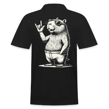 Funny Rock Music Capybara Concert Party - Men's Polo Shirt - black - Back - Kai (181cm)