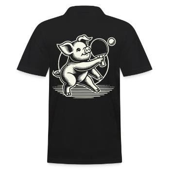 Lustiges Tischtennis Schwein Niedlich Motiv - Männer Poloshirt - Schwarz - Hinten - Kai (181cm)