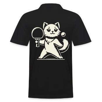 Cute Cat Playing Table Tennis Joy - Men's Polo Shirt - black - Back - Kai (181cm)
