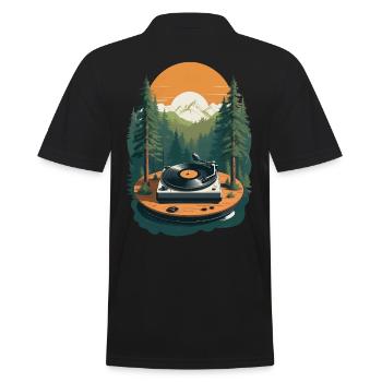 Musik Streetwear Outfit Plattenspieler Natur - Männer Poloshirt - Schwarz - Hinten - Kai (181cm)