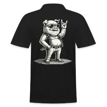 Lustiges Rock Musik Schwein Retro Stil - Männer Poloshirt - Schwarz - Hinten - Kai (181cm)