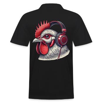 Musik Streetwear Outfit Huhn Mit Kopfhörern - Männer Poloshirt - Schwarz - Hinten - Kai (181cm)