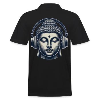 Buddha Mit Kopfhörern Musik Streetwear Outfit - Männer Poloshirt - Schwarz - Hinten - Kai (181cm)