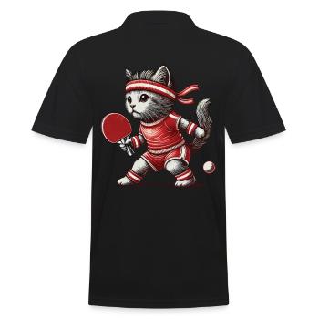 Niedliche Katze Tischtennis Retro Vintage Style - Männer Poloshirt - Schwarz - Hinten - Kai (181cm)