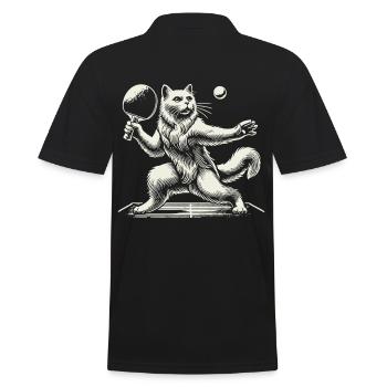 Cute cat playing table tennis - Men's Polo Shirt - black - Back - Kai (181cm)
