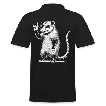Funny Rock Music Festival Retro Opossum Design - Men's Polo Shirt - black - Back - Kai (181cm)