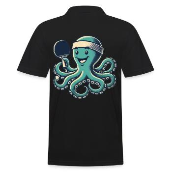 Tennis de table pieuvre dessin animé drôle rétro - Polo Homme - noir - Dos - Kai (181cm)