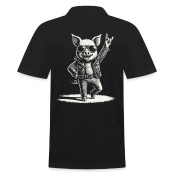 Rocking pig with heavy metal flair - Men's Polo Shirt - black - Back - Kai (181cm)